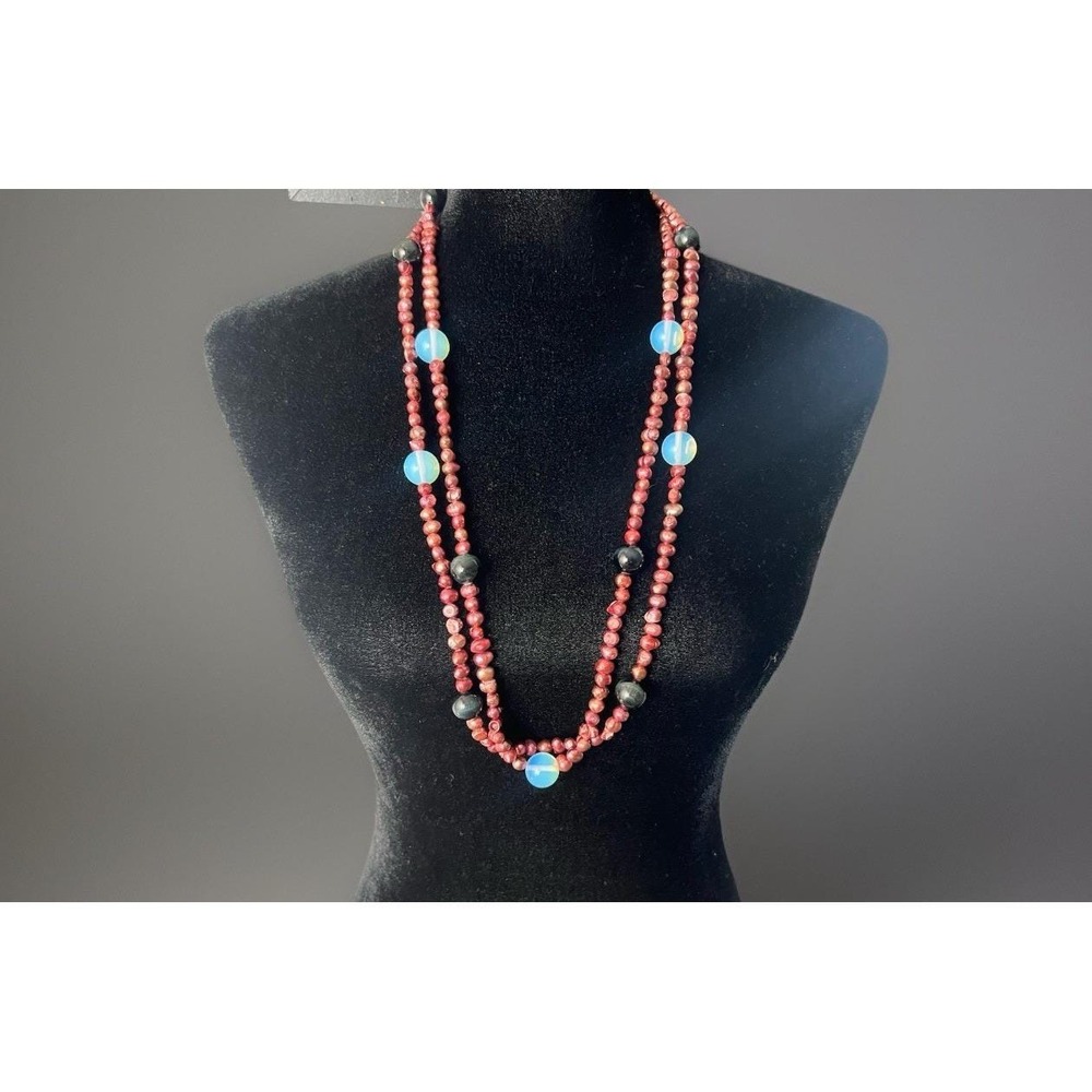 blue moon stone semi precious necklace‎ Fresh Water Pearl